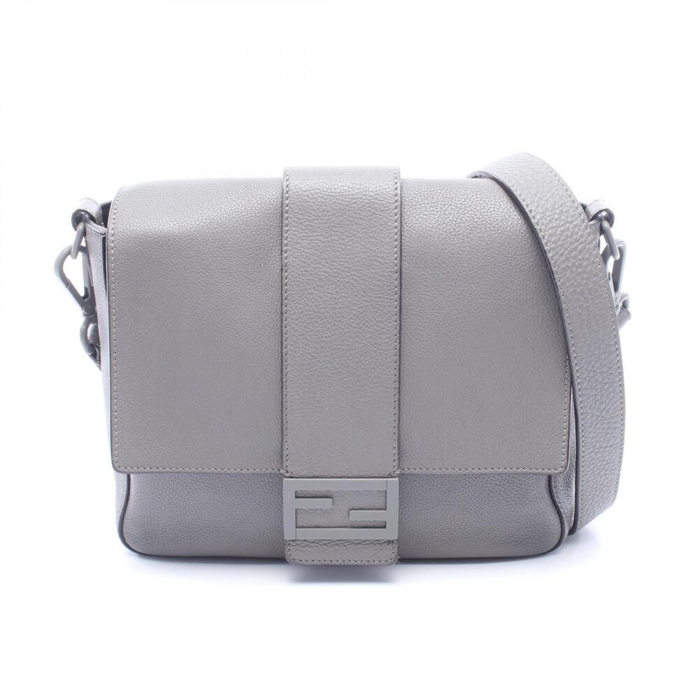 Fendi Baguette Messenger Bag Bucket Shoulder Leather Gray